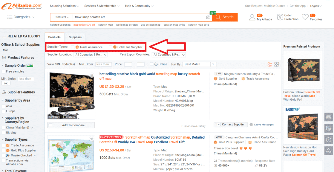 Buying from Alibaba - Filtering Suppliers