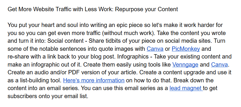 Content that needs to be optimized to be more readable