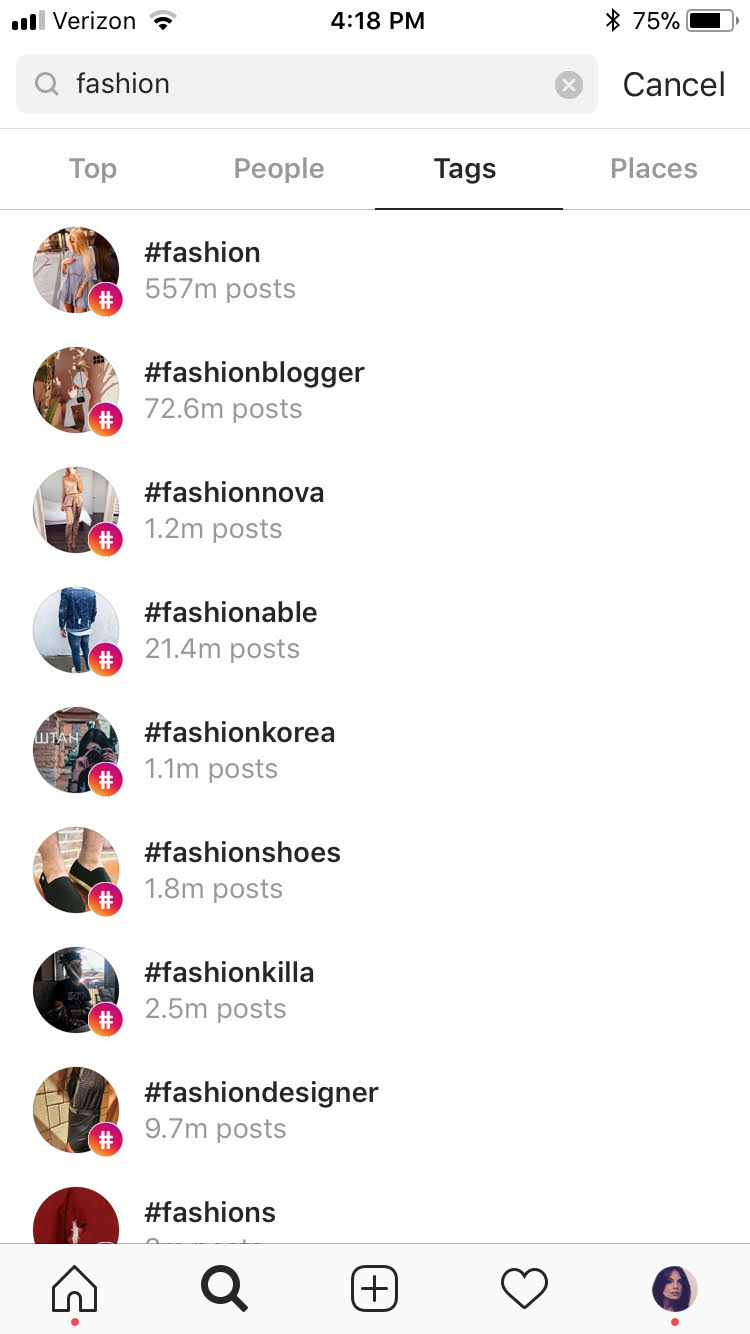 Use Insta explore to find relevant hashtags to get more instagram followers