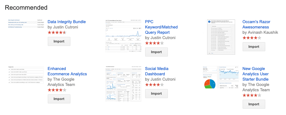 Google analytics dashboards you can copy to your account