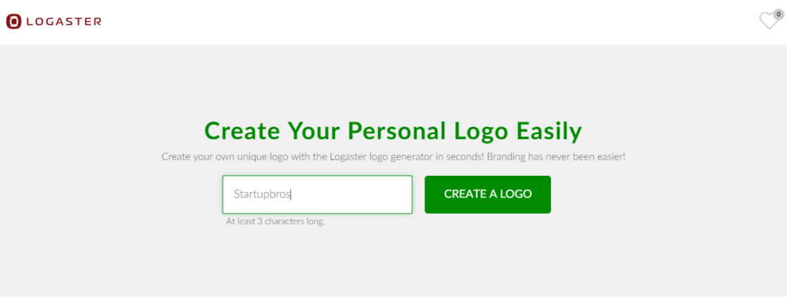 Logaster - Step 1 - enter your brand name in logaster