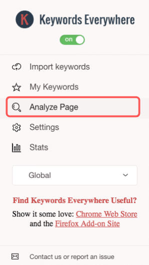 Analyze Page With Keywords Everywhere
