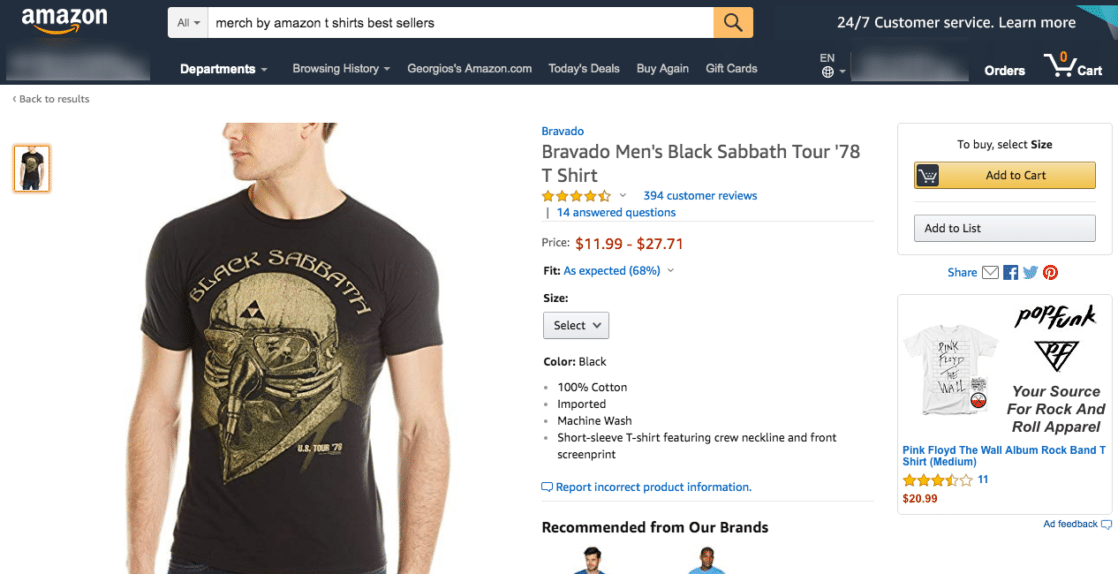 Merch by Amazon T shirt Best sellers. Screenshot.