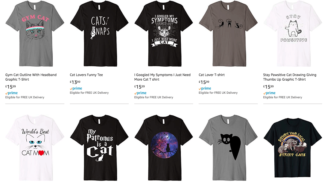 Cat T shirts on Amazon