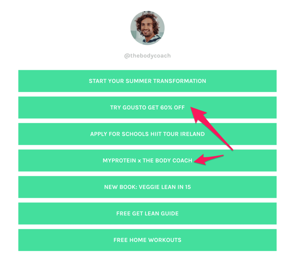Everything thebodycoach offers on his linktree
