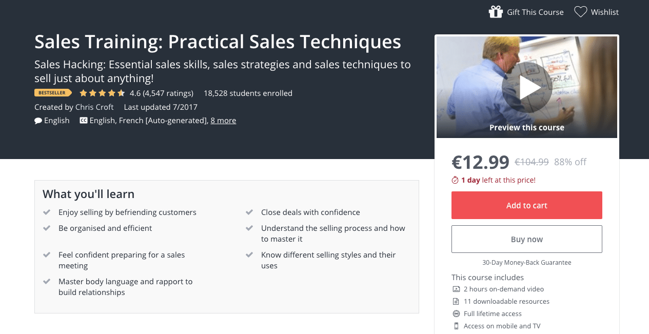 Sales Training Course on Udemy