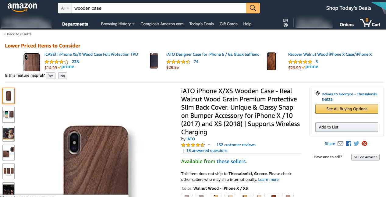 Wooden Case Product Listing on Amazon
